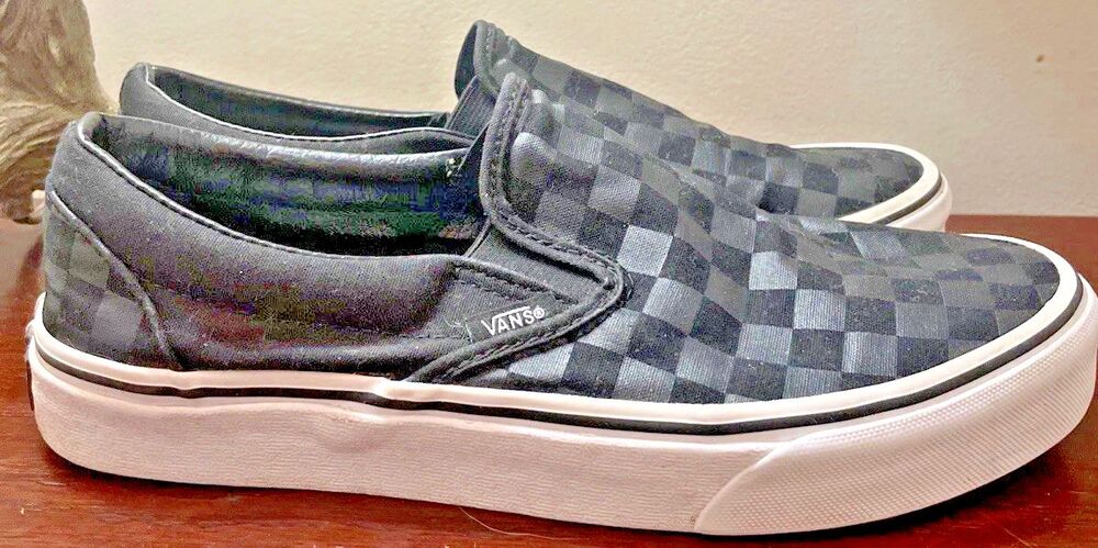 VANS Rare Slip On Gray Black Checkerboard Racing Flag Womens 9 Canvas Shoes - Picture 3 of 11